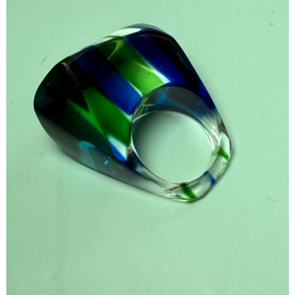 Mod Lucite Dome Ring Vintage 60s Green Yellow Blue Square Pop Art MCM Size 5.5 - Picture 2 of 10